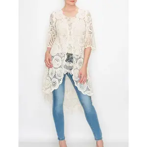 ORIGAMI Natural High Low Crochet Duster