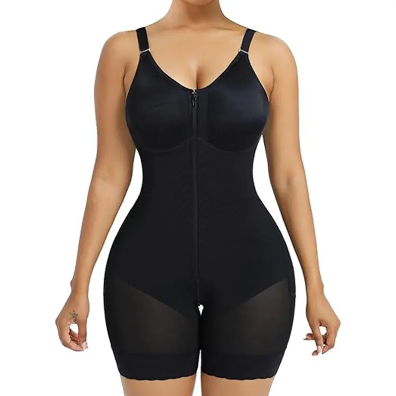 Women’s Colombian Fajas Seamless Full-Body Shapewear Bodysuit - Body Contouring, Tummy Control, Butt Lifter, Zipper Crotch, Detachable Shoulder Straps, Minimalist Black, Xl, No