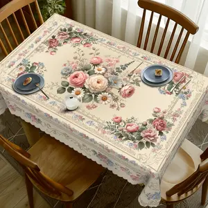1 piece, floral tablecloth, vintage elegant pink rose, hydrangea, and sunflower floral pattern design, perfect spring and summer decoration, ideal for indoor and outdoor/festival parties and home decoration, spring decoration, floral decoration