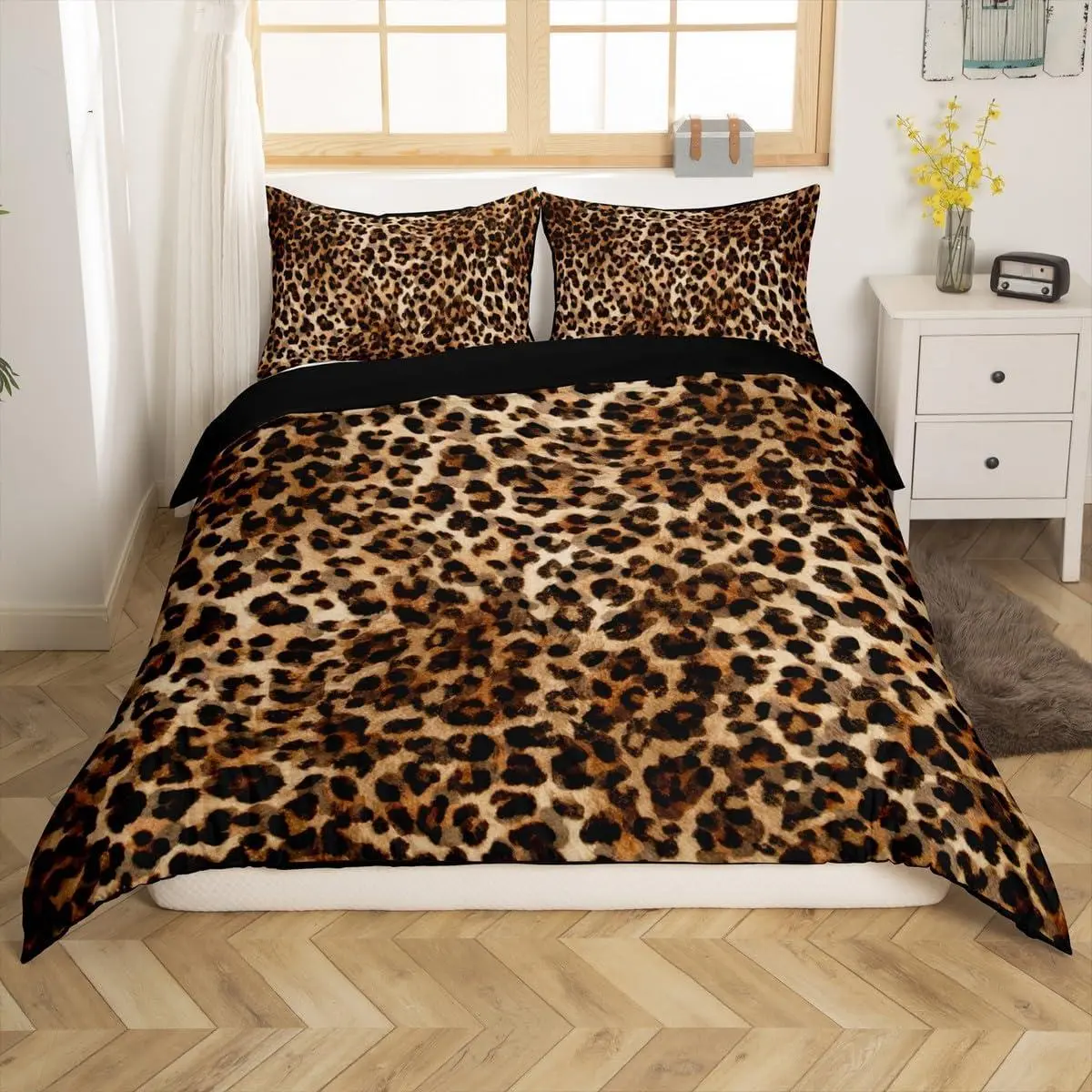 Brown Leopard Bedding Set,Cheetah Print Comforter Cover Safari Duvet Cover Animal Fur Bedroom Decor Soft Quilt Cover (No Comforter)