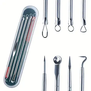 4pcs/set Acne Blackhead Needle Black Spot Pimple Blemish Remover Skin Care Women Beauty Acne Care Pore Cleanser Needle Hook Blackhead Extractor