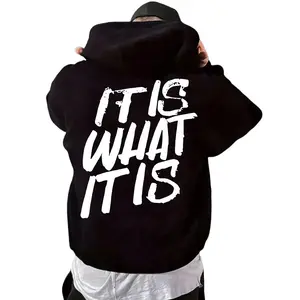 Men's "It Is What It Is" Graphic Hoodie, Casual Long Sleeve Pullover Top in a Soft Polyester-Blend with Kangaroo Pocket, Tops