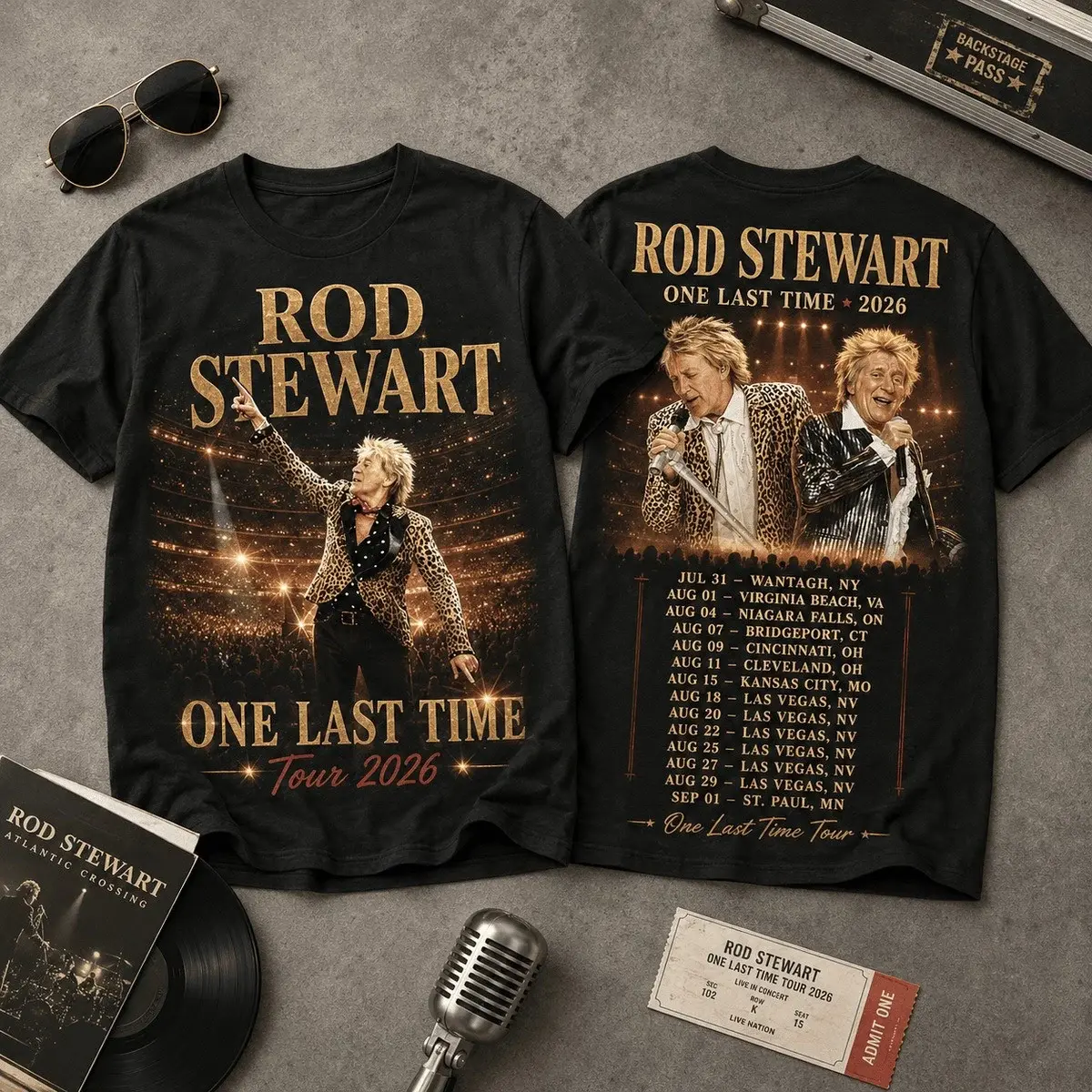 Rod Stewart Merch One Last Time Tour 2026 T-Shirt Present For Rock Pop Concert Lovers - T-Shirt HG