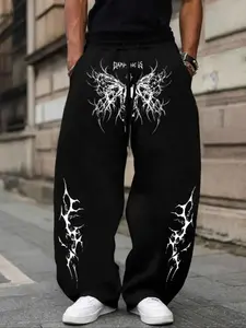 TikTok Viral Dark Butterfly & Lightning Graphic Sweatpants Soft Cotton Cozy Home Loungewear Streetwear Oversized Wide-Leg Gothic Edgy Aesthetic Daily Wear Comfortable Trend Must-Have on TikTok