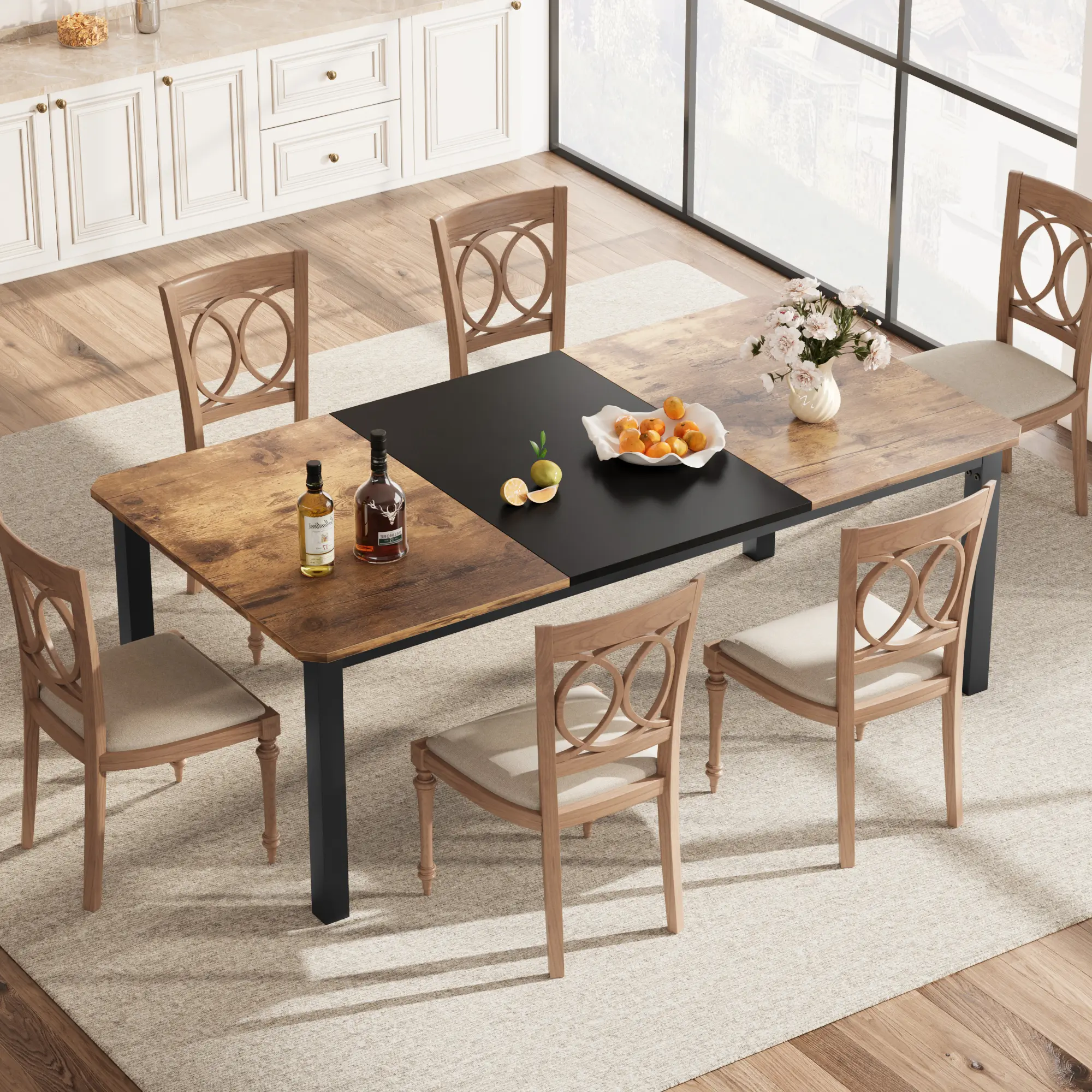 Industrial dining table, 6-8 people, 200 cm, rectangular - sturdy wooden table, sturdy metal frame - rustic brown and grey, multi-purpose for dining rooms and kitchens - only table