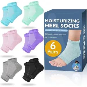 Moisturizing Heel Socks - 6 Pairs for Dry Cracked Feet, Toeless Gel Socks for Hydration and Repair Nail Moisturizer