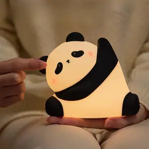 Panda Night Light, Timer Off, Adjustable Brightness, Warm Tone, Cartoon Style, Silicone Material, Bedroom Decor