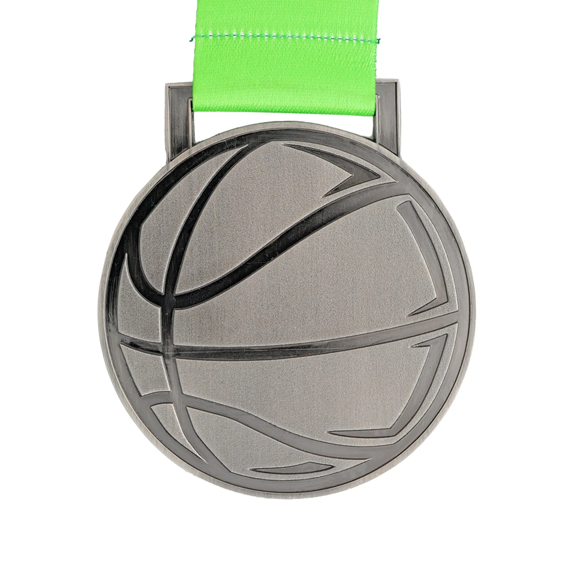 MED27 Basketball Medal - Antique Nickel&Green