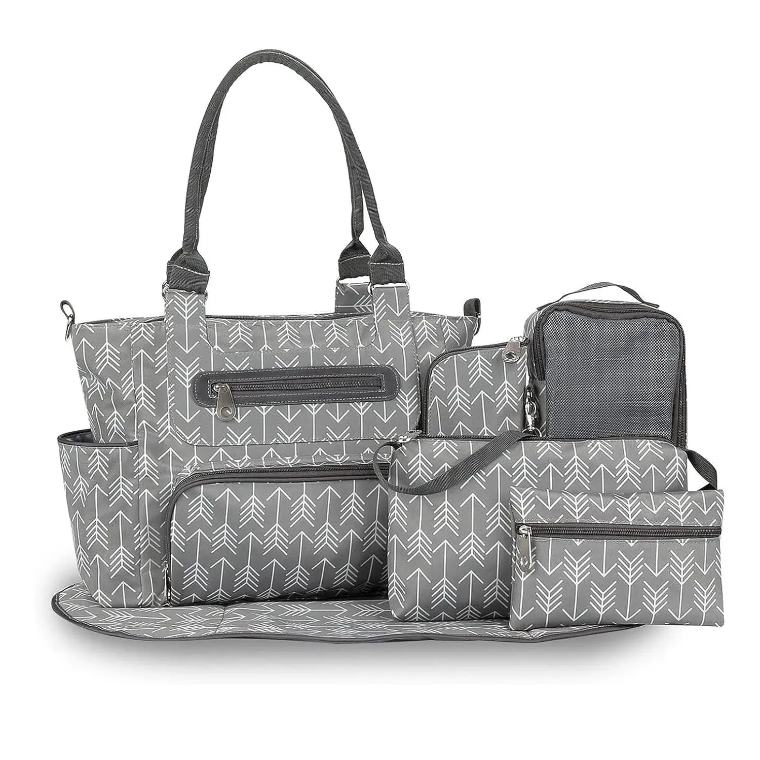 8-Piece Baby Diaper Bag Set with Changing Pad, Bottle Bag, Stroller Straps & Accessories