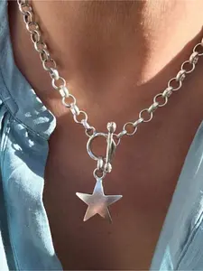 1PC Minimalism Casual Hip-hop Vintage Unique Silvery Adjustable Star Necklace Exquisite Chain Jewelry Daily Vacation Music Festival Couple's Gift Suitable for Both Men and Women