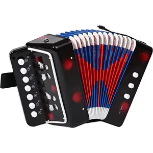 Accordion 10  Button Accordian Musical Instrument Mini Accordion for Beginners (Black)