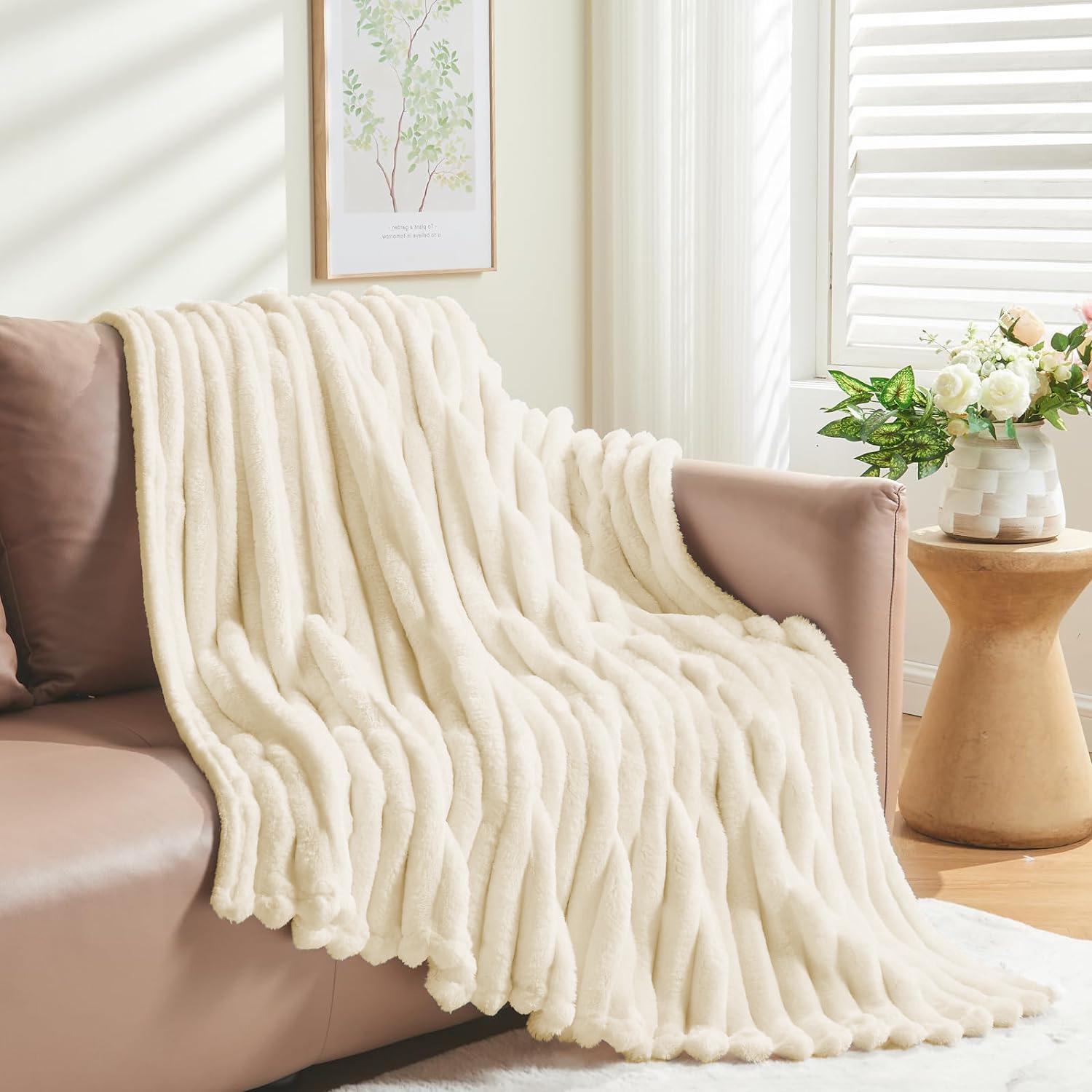 Fleece Throw Blanket for Couch Sofa or Bed Super Soft Throw Blanket Premium Silky Flannel Fleece 3D Ribbed Jacquard Lightweight Bed Blanket All Season Use,back to school,back to school shopping,home decor