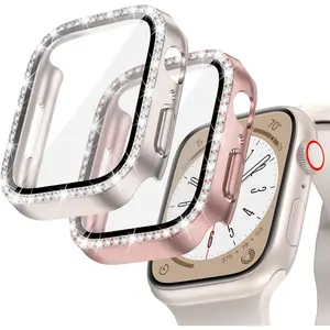 2-Pack Bling Case For Apple Watch Screen Protector 40mm SE 3,2,1, Series 6,5,4, Women Glitter Diamond Rhinestone Bumper Face Cover For iWatch Accessories 40 mm