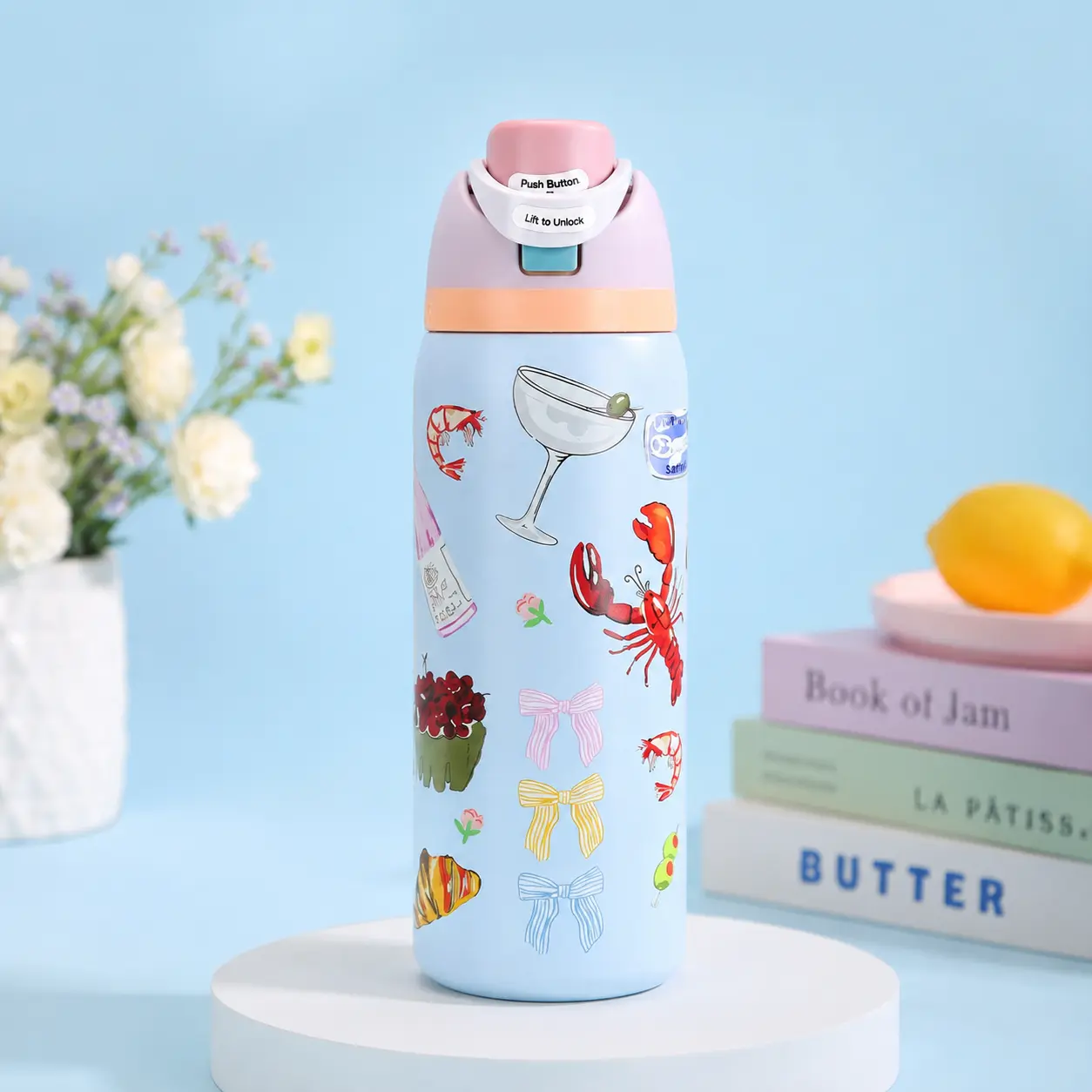 Owala 32oz Water Bottle Picnic Prep Macaroon Blue Limited Edition Leak Proof Insulated, Gifr For Friend, Back to School