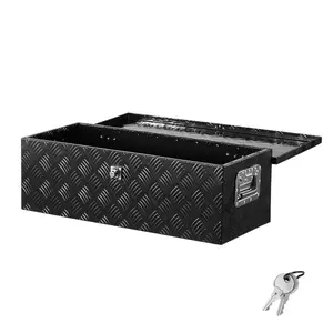 fathersdaygift VEVOR Heavy Duty Aluminum Truck Bed Tool Box, Stripes Plated Tool Box with Side Handle and Lock Keys, Storage Toolbox Chest Organizer for Trailer, Pickup, Truck Bed, RV, 30x13x9.6, Black