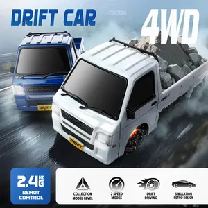 Drift Pickup Truck 1:24 Scale 4WD Remote Control Car with Dual Tire Sets Realistic Design 16-18 km/h Speed 2.4GHz Control 49-66 ft Range Blue/White Retro Inspired Body Rc