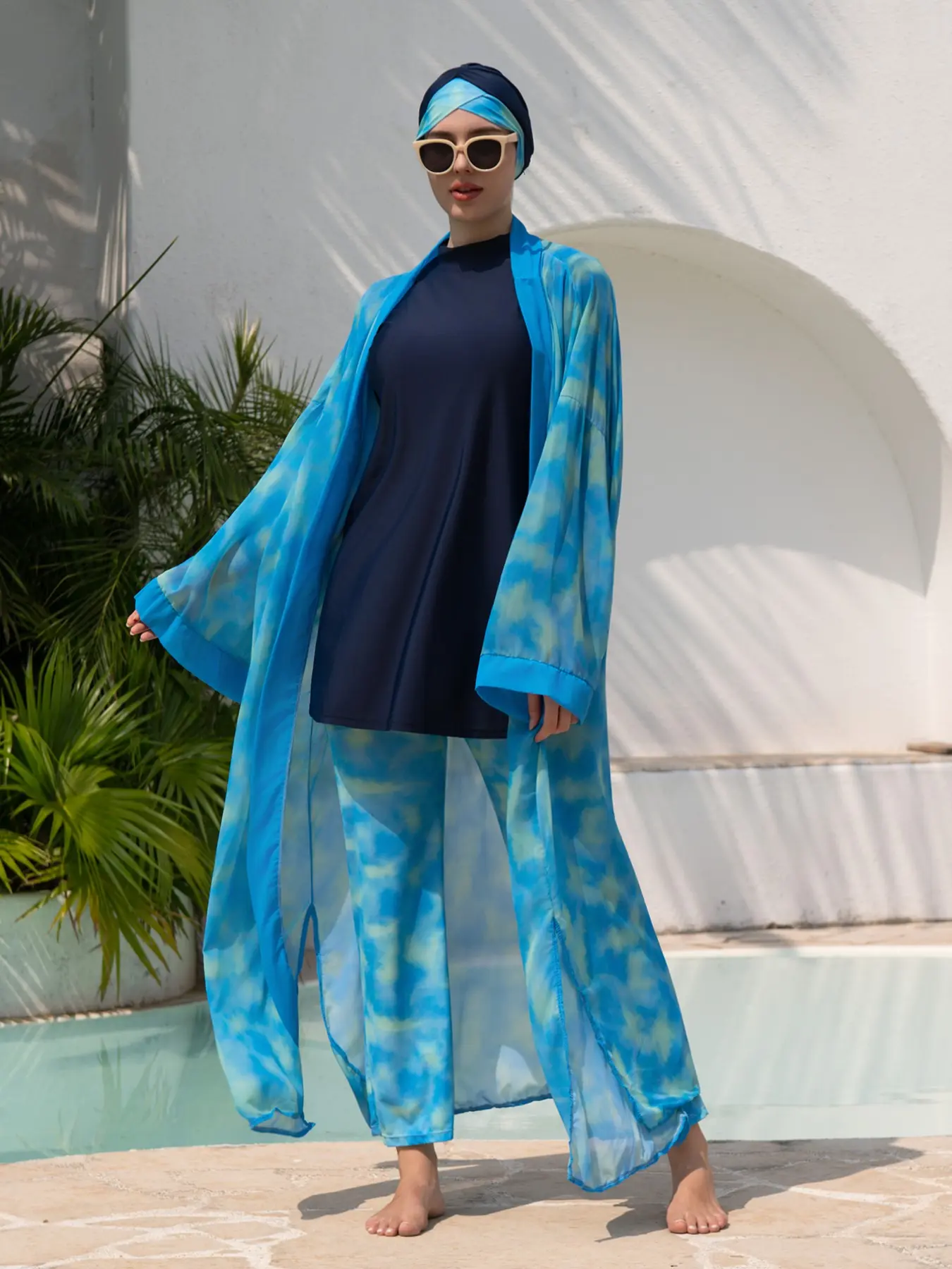 Muslim Ramadan Long Sleeve Pants Set, Women's Conservative Middle East Bikini Swimwear, Modest Swimwear, Burkini, Summer Beach Vacation Style, Four-Piece Bathing Suit, Swimsuit Outfits, Modest Swimsuits, Islamic Swimming Suit