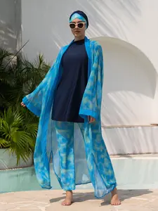 Muslim Ramadan Long Sleeve Pants Set, Women's Conservative Middle East Bikini Swimwear, Modest Swimwear, Burkini, Summer Beach Vacation Style, Four-Piece Bathing Suit, Swimsuit Outfits