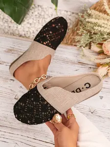 Breathable Linen Cutout Women's Slippers, Soft Sole, Slip-On Lazy Design, Ideal for Home, Commute, Shopping, Walking, Daily Casual Wear