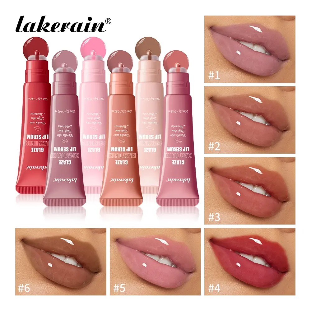 6 Counts Hydrating Nourishing Tinted Lip Gloss, Hydrating Lipgloss, Peptide-Infused Pomegranate Oil Plumping Lip Balm, Glossy, Mirror Finish, Long-Lasting Hydration, for Dry Cracked Lips & Fine Lines, 6 Shades, Lip Care, Makeup