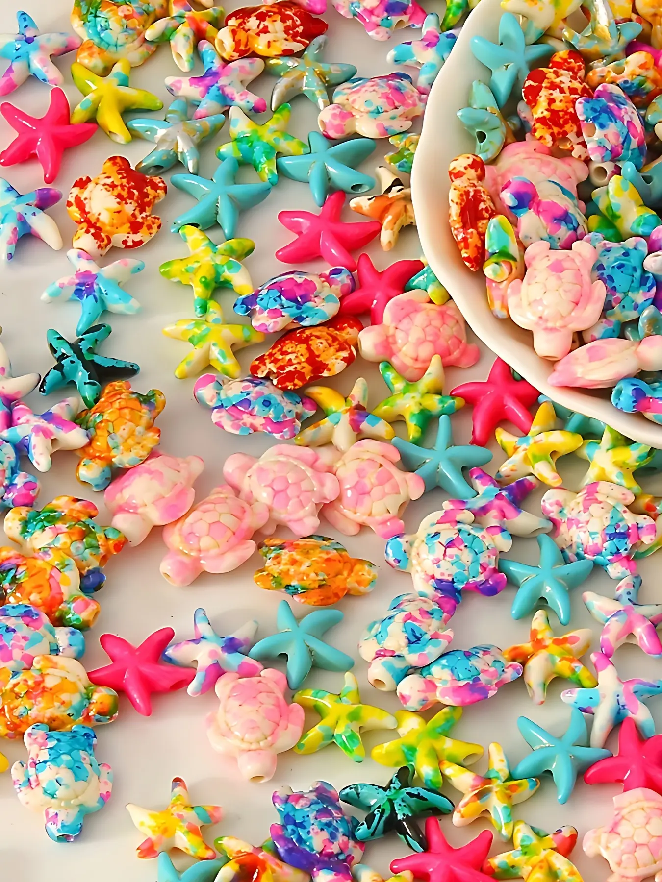 70pcs DIY Jewelry Making Supplies, Diy Jewelry Accessories, with Ocean Theme, Beach Charms, Sea Turtle, Starfish, Beads for Bracelets Necklaces and Anklets, Includes 5 Rolls of Elastic Cord, Jewelry Making Kit