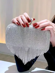 Elegant Patchwork Evening Bag for Women, Elegant Clutch, Rhinestone Decorated Handbag with Detachable Shoulder Strap, Perfect for Weddings & Parties