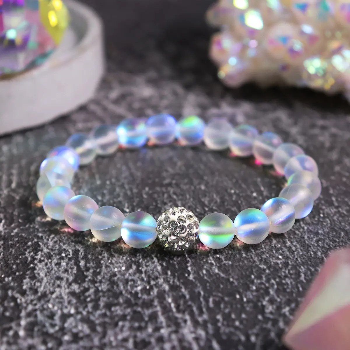Natural Angel Aura Quartz Stretch Bracelet - 8mm Gemstone Crystals, Healing Crystal Jewelry, Inspirational Beaded Bracelet for Heart Healing, Insomnia Relief, Relaxing Gifts