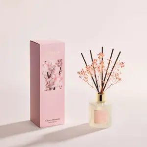 COCORRÍNA Reed Diffuser - Cherry Blossom 6.7 Fl.oz Reed Diffuser Set with Sticks & Preserved Baby's Breath, Reed Diffuser for Home Bathroom Shelf Decor