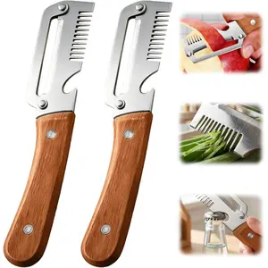 2026 Upgrade Vegetable Peeler With Wooden Handle, Stainless Steel Wide Blade Potato and Carrot Peeler, 3-in-1 Veggie Peeler With Scallion Shredder and Bottle Opener for Kitchen, Camping and Travel, Cutting