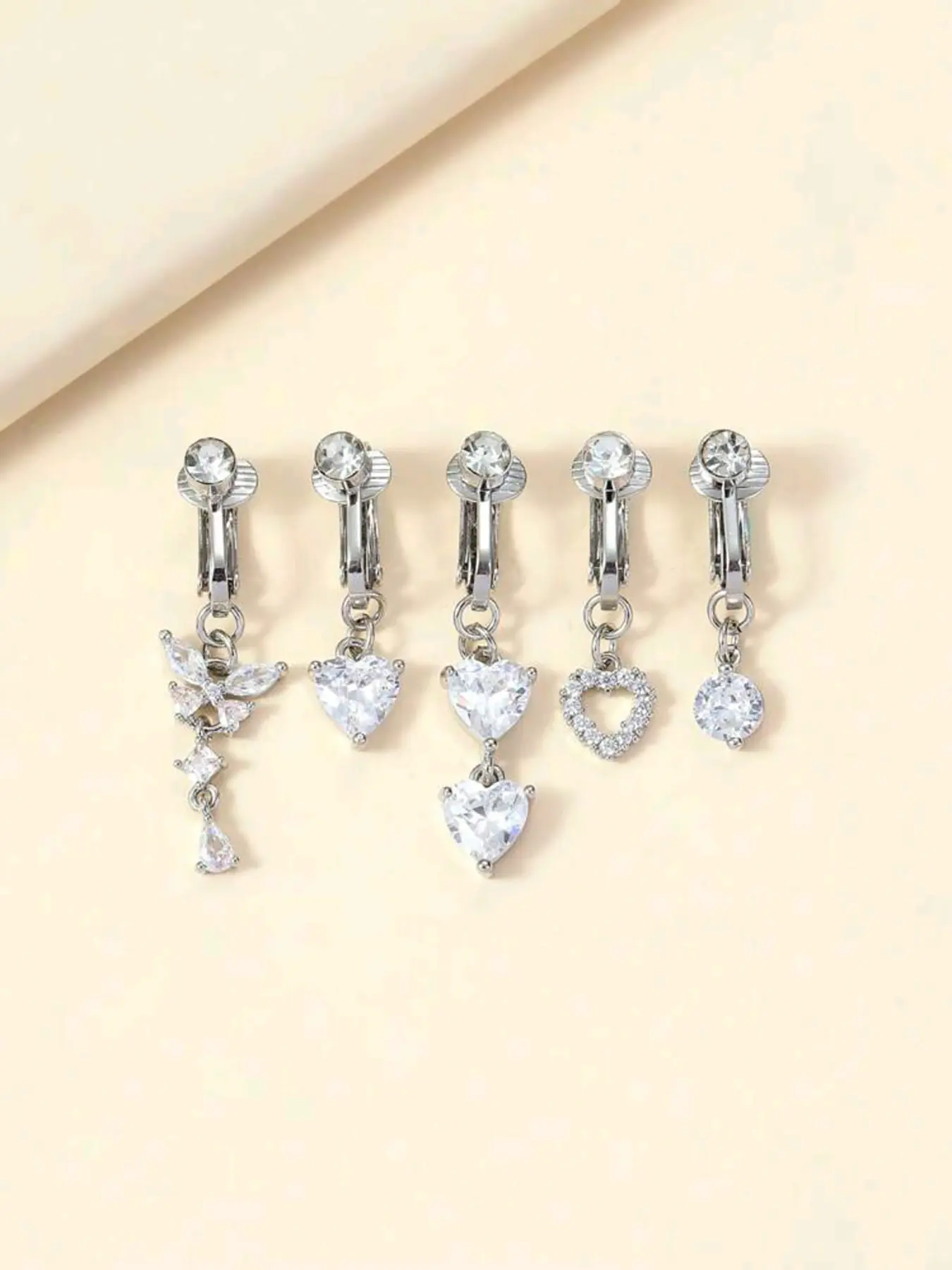5 Pcs Fake Belly Button Rings, Belly Hoops for Women, Non-Pierced Copper Navel Jewelry, Casual Style All-Season Accessory, Chic Body Jewelry