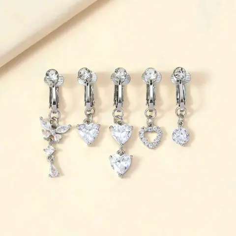 5 Pcs Fake Belly Button Rings, Belly Hoops for Women, Non-Pierced Copper Navel Jewelry, Casual Style All-Season Accessory, Chic Body Jewelry, Fake Piercings
