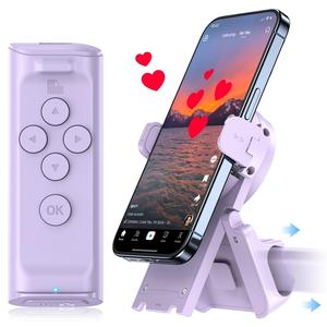 [SummerWins] Remote Control for TikTok Scrolling, Wireless Page Turner & Selfie with Smartphone Holder Stand - Camera Video Recording Remote for iPhone, Android, Kindle App Purple Cellphone,Upgraded FathersDayGift