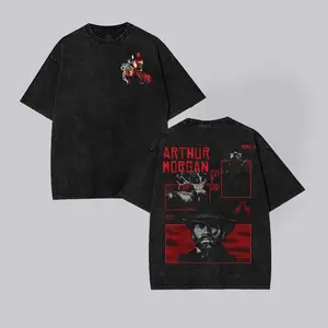 Arthur Morgan Red Dead redemption 2 Double Printed Washed 2 Sided Printing T-Shirt Tanktop manga Games movie Streetwear Casual Cotton Menswear