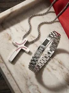 2-Piece Set: Bible 1:9 Steel Cross Necklace & Light Luxury 18K Bracelet, Diamond Inlaid / Stainless Steel / Fade Resistant / Hypoallergenic / Couple Style / Holiday / Party / Ideal Gift