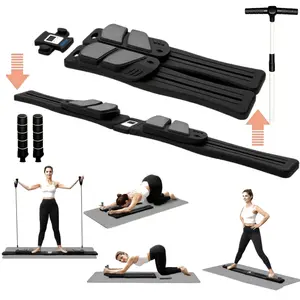 Purple Black Two Colors Pilates Reformer Fitness Board Multifunctional Full Body Trainer With Resistance Bands Smart Digital Timer Kcal Reps Display Foldable Home Exercise Kit For Indoor Daily Use