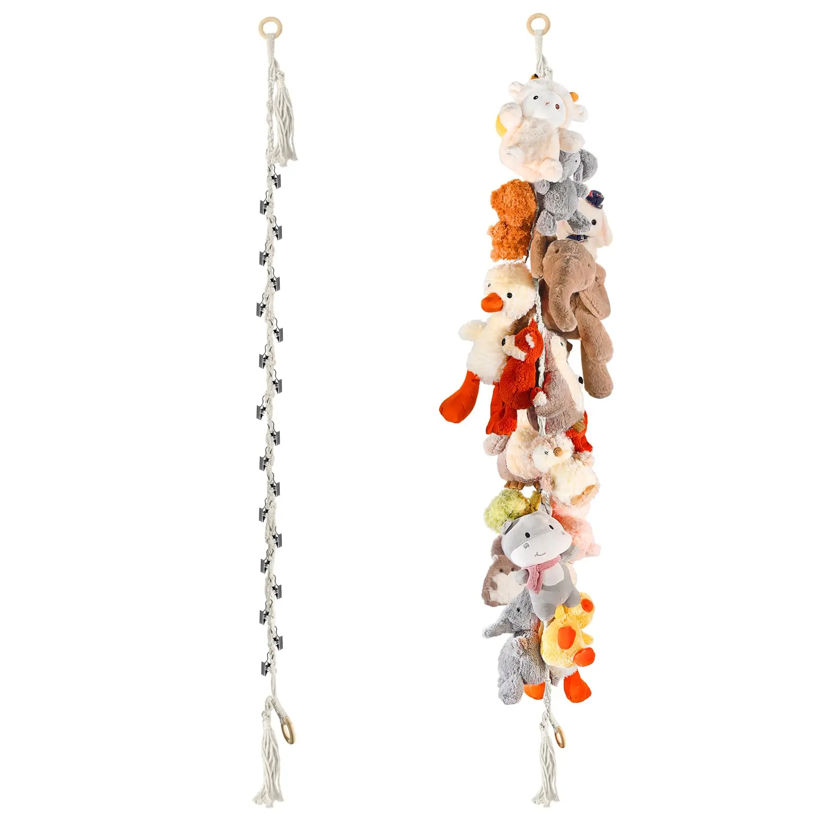 【Buy 1 Get 1 Free】Hanging Stuffed Animal Storage, Boho Plush Doll Organizer, Home Hanging Organiser for Cozy, Boy and Girl Bedroom Decor Cool, 80" Stuffed Animal Organizer Chain for Wall Corner Nursery Play Room, Christmas Thanksgiving Gift