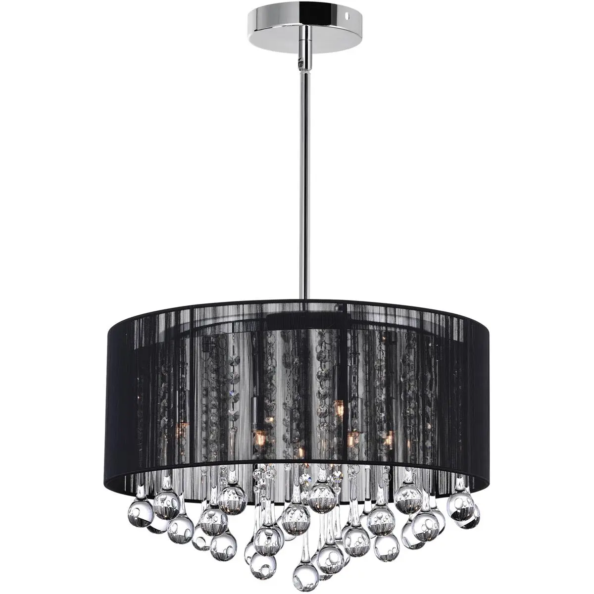 CWI Lighting Water Drop 6 Light 18 inch Chrome Drum Shade Chandelier Ceiling Light in Black 5006P18C-R(B)