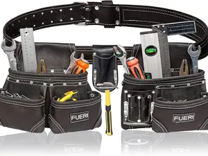 FUERI Natural Oil Tanned Leather Tool Bag with Hammer Holder & Work Belt | Multipurpose Tool Organizer for Carpenters & Tradesmen | Add to Cart | Buy Now