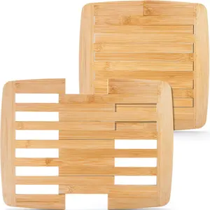 2 Pack  Trivet Expandable 9 Inch to 11.8 Inch, Square Hot Pad Trivet Wooden Heat Resistant Mat for Hot Dishes, Bowls, Plates, Pots and Pans, Tabletop Protection