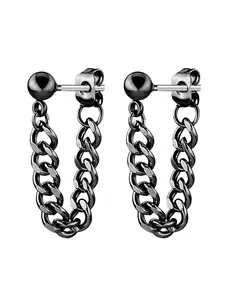 1 Pair Punk Stainless Steel Long Chain Dangle Earrings, casual trendy jewelry, Piercing Ear Stud Earrings, Fashion Accessories For Men & Women