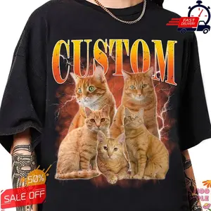Personalized Cat Bootleg Shirt, Custom Cat Face Bootleg Shirt, Vintage Pet Photo - Name Shirt, Personalized Graphic Tee Cat, Pet Gifts Shirt