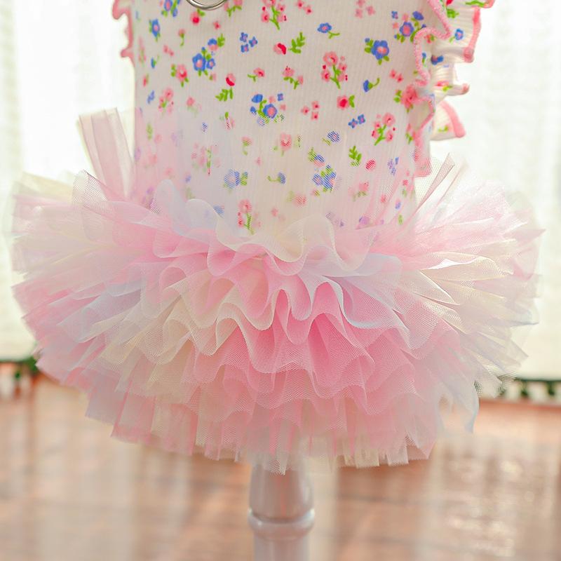 Pet Clothes Dog Cat Princess Mesh Dress Floral print Lace sleeveless Cute Breathable With Leash Ring D00048