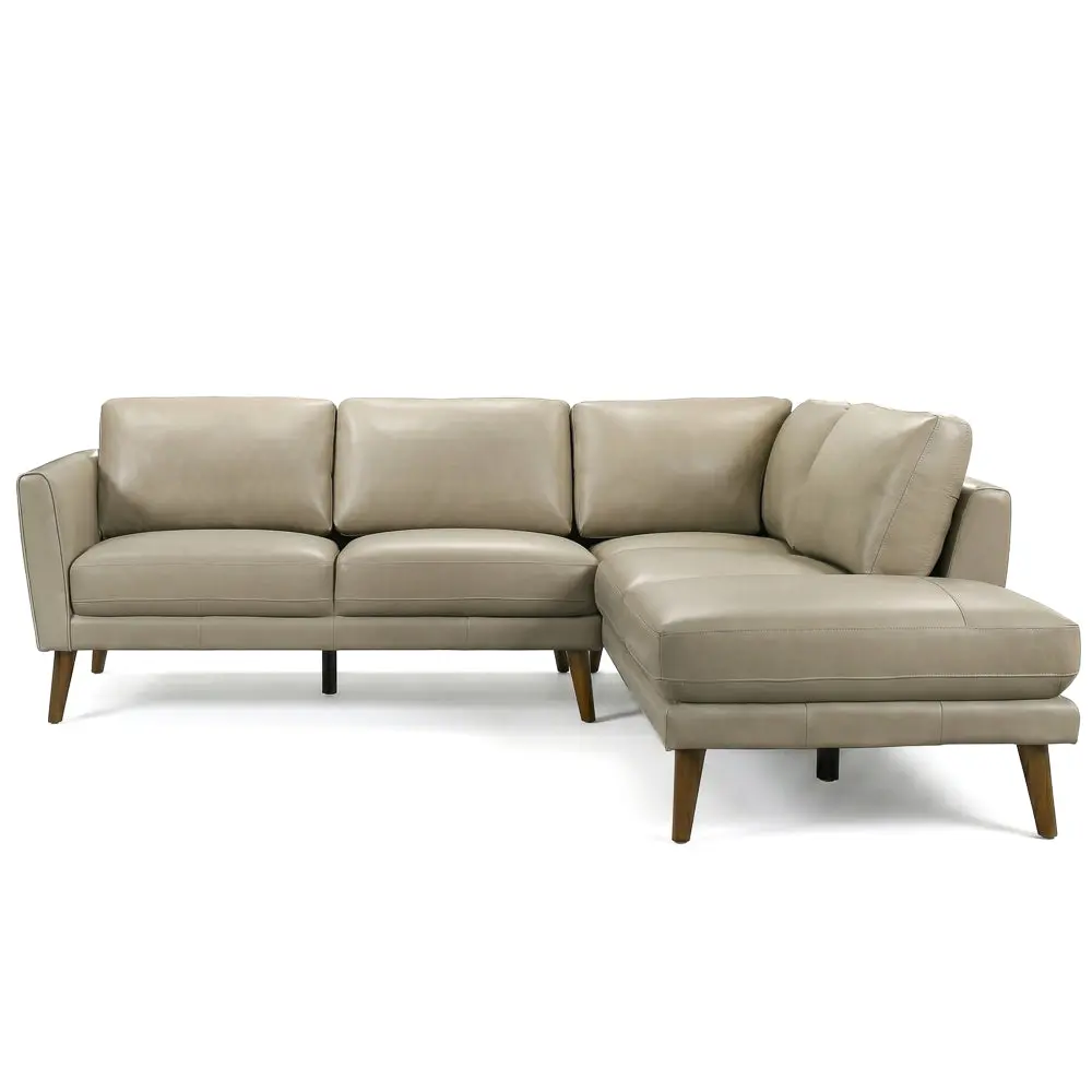 Bexley Beige Leather Sectional Sofa - Right-Facing Chaise, Sectional Couch for Living Room, Midcentury Modern Design with Beige Aesthetic & Minimal Chic Style