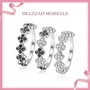 Delzzad 0.6ct Luxury Floral Eternity Band Cluster Ring Synthetic Moissanite Wedding Bands Ring S925 Moissanite Jewelry Perfect Birthday Engagement Wedding Anniversary Gift
