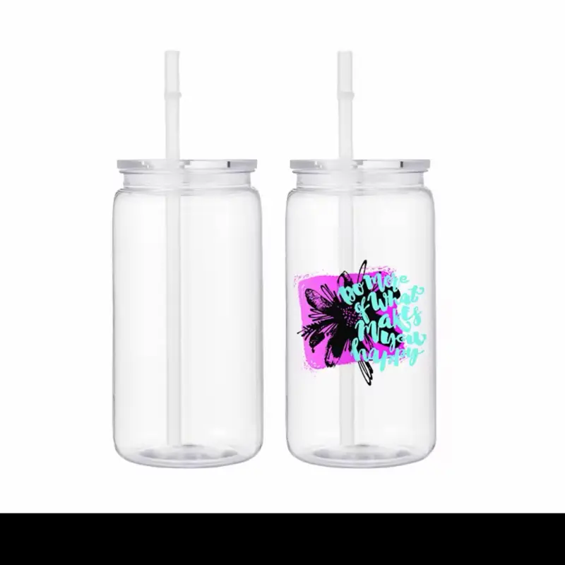 16oz oz Single Wall Clear Plastic Cups DIY Acrylic Tumbler For UV DTF Wraps Perfect for Craft Projects & Festive Gifts Reusable Water Bottle Sports Bottle