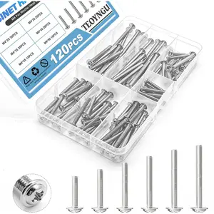 120PCS Assortment,Cabinet Pull and Knob , M4*25/30/35/40/45/50mm, Machine  with Pan Washer Head, Metal Phillips  Kit for Drawer, Cupboard, Closet Handle tallation m4 m5 m6 hinge plate tech screws carabiners llave universal