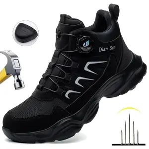 Safety Shoes Men Rotary Buckle Steel Toe Work Shoes Anti-smash Anti-puncture Indestructible Shoes Protective Boots Wear Resistant