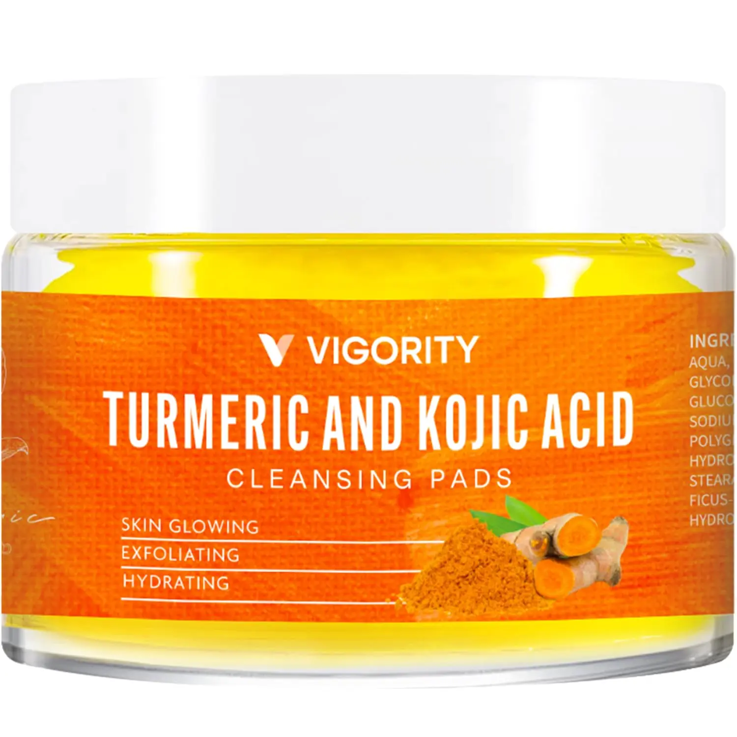 Vigority Turmeric Kojic Acid Cleansing Pads 50 pcs: for Cleansing, Exfoliating, and Glowing Skin Hyaluronic Plant