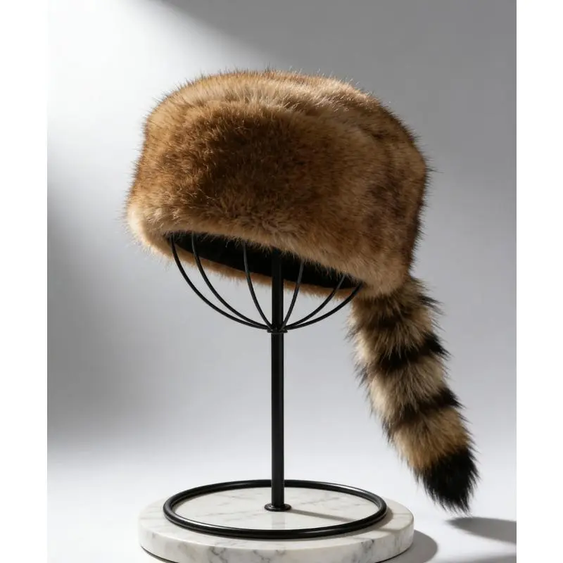 Unisex Raccoon Tail Hat with Playful Ultra-Fluffy Design, Warm and Cozy for Casual Fall Winter Outdoor Adventures, Beanie, Faux Fur Hat, One Size