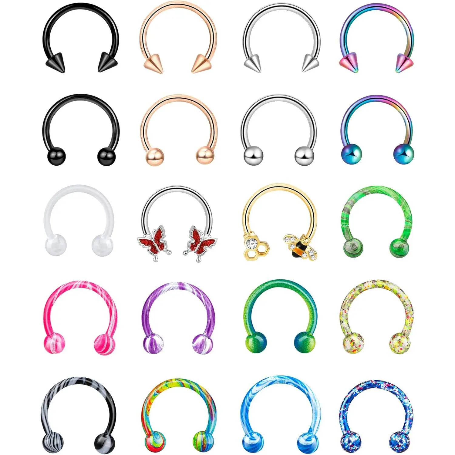 20 count 16G Lip Rings for Women Nose   Tragus Horseshoe Earrings  Stainless Steel  10mm